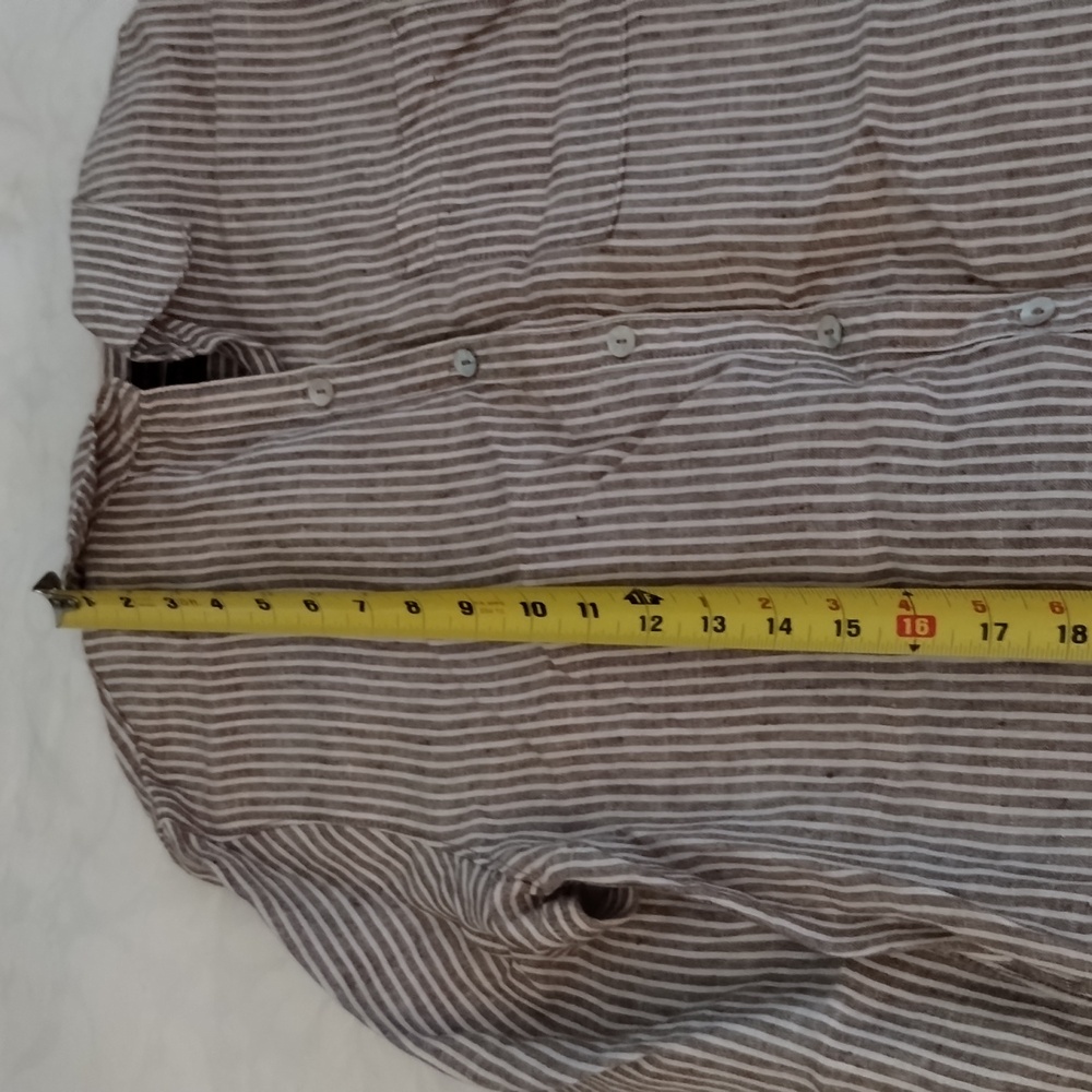 Size Small Tahari 100% Linen Brown And White Striped L/S Shirt Dress - Picture 12 of 12